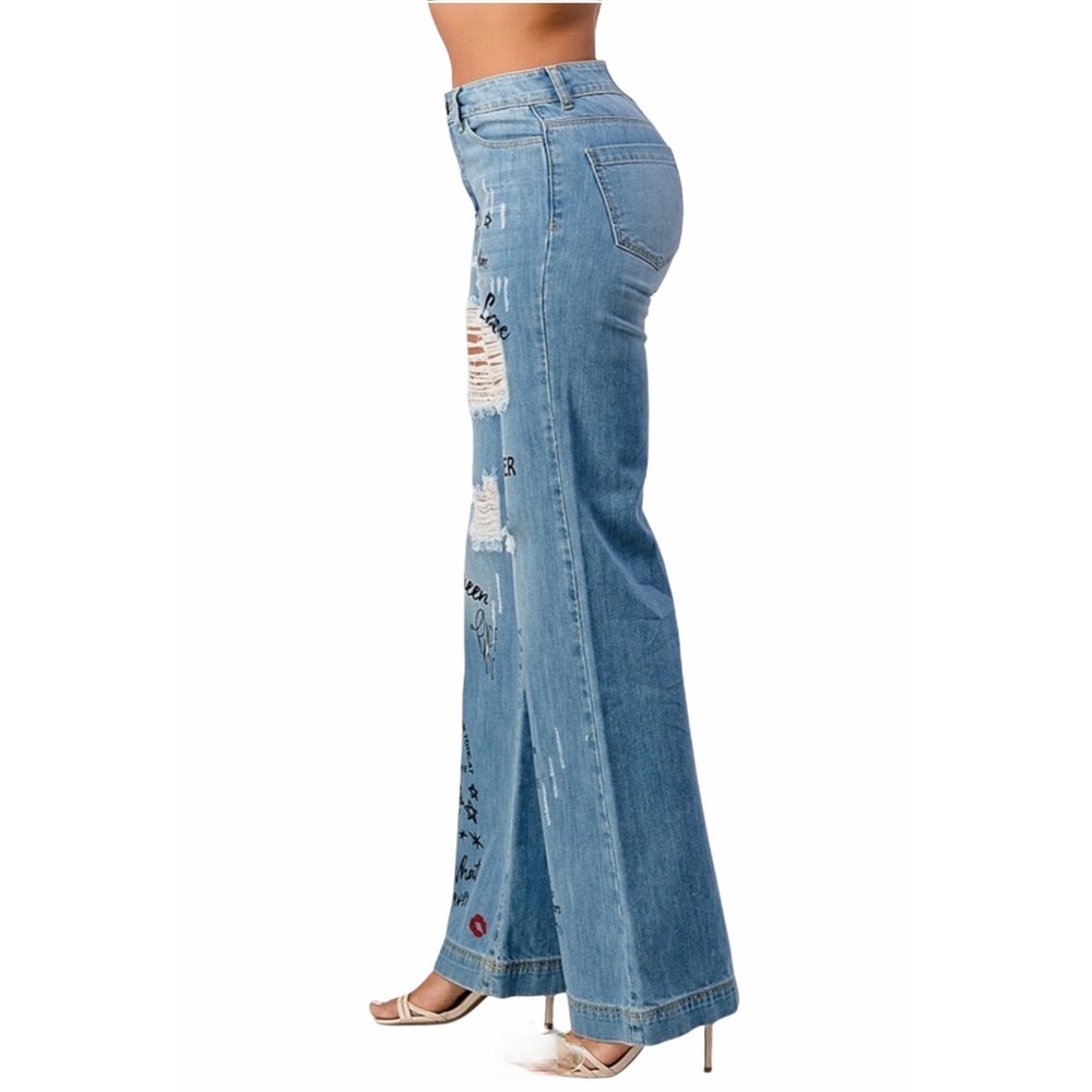 Uniq by Litz | Distressed Baggy Ripped Wide Leg Jeans Size 26 / 3 -31” inseam